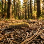 Oruga procesionaria del pino sobre agujas de pino en pinar de Bizkaia | Hospital Veterinario Tucán Santurtzi