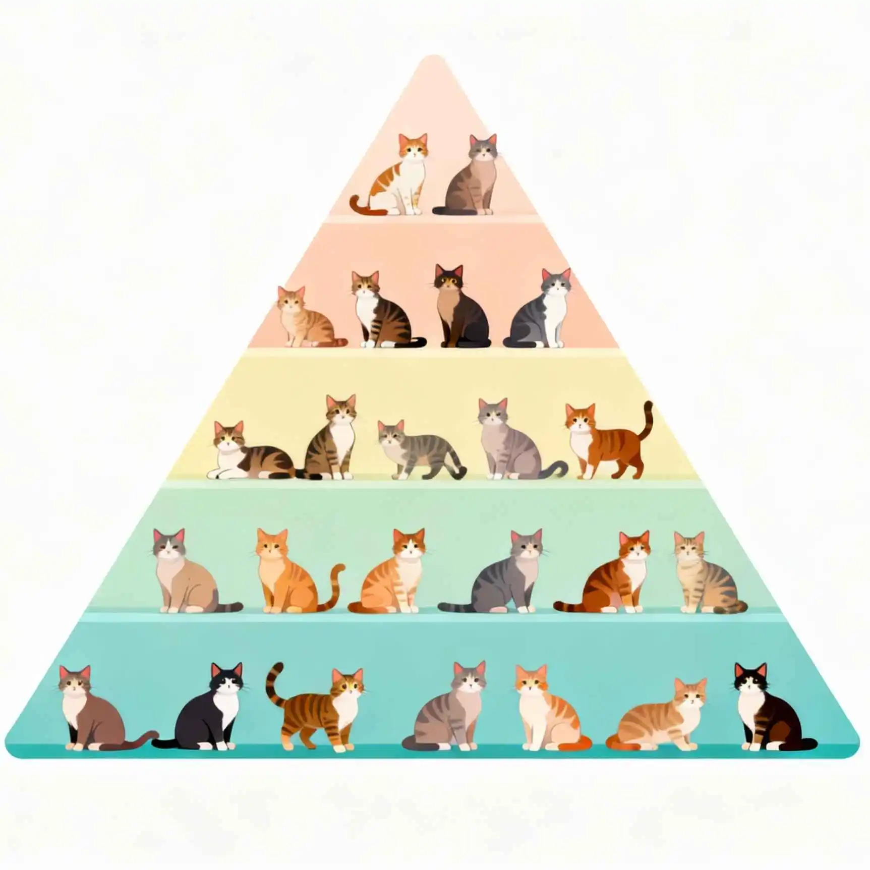 Pirámide visual que representa el crecimiento exponencial de la población de gatos sin esterilización