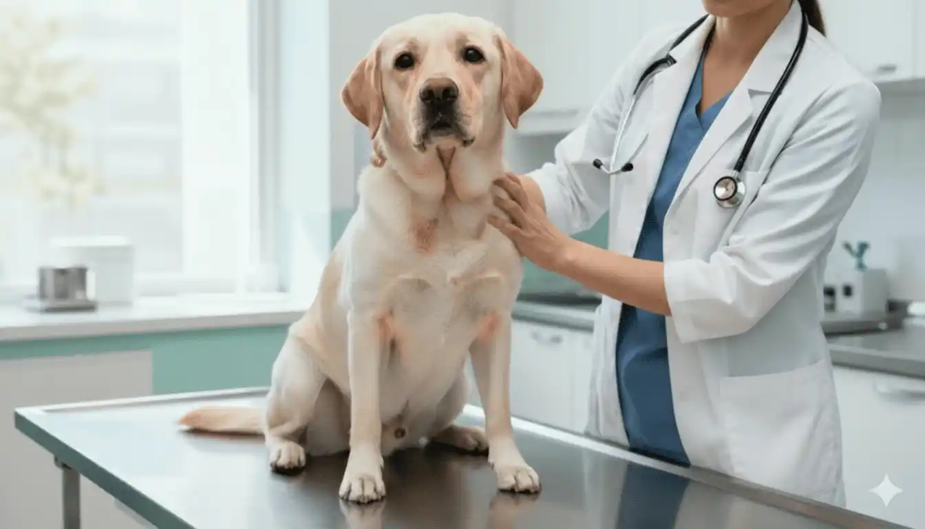 Perro con dermatitis alérgica y picor en consulta